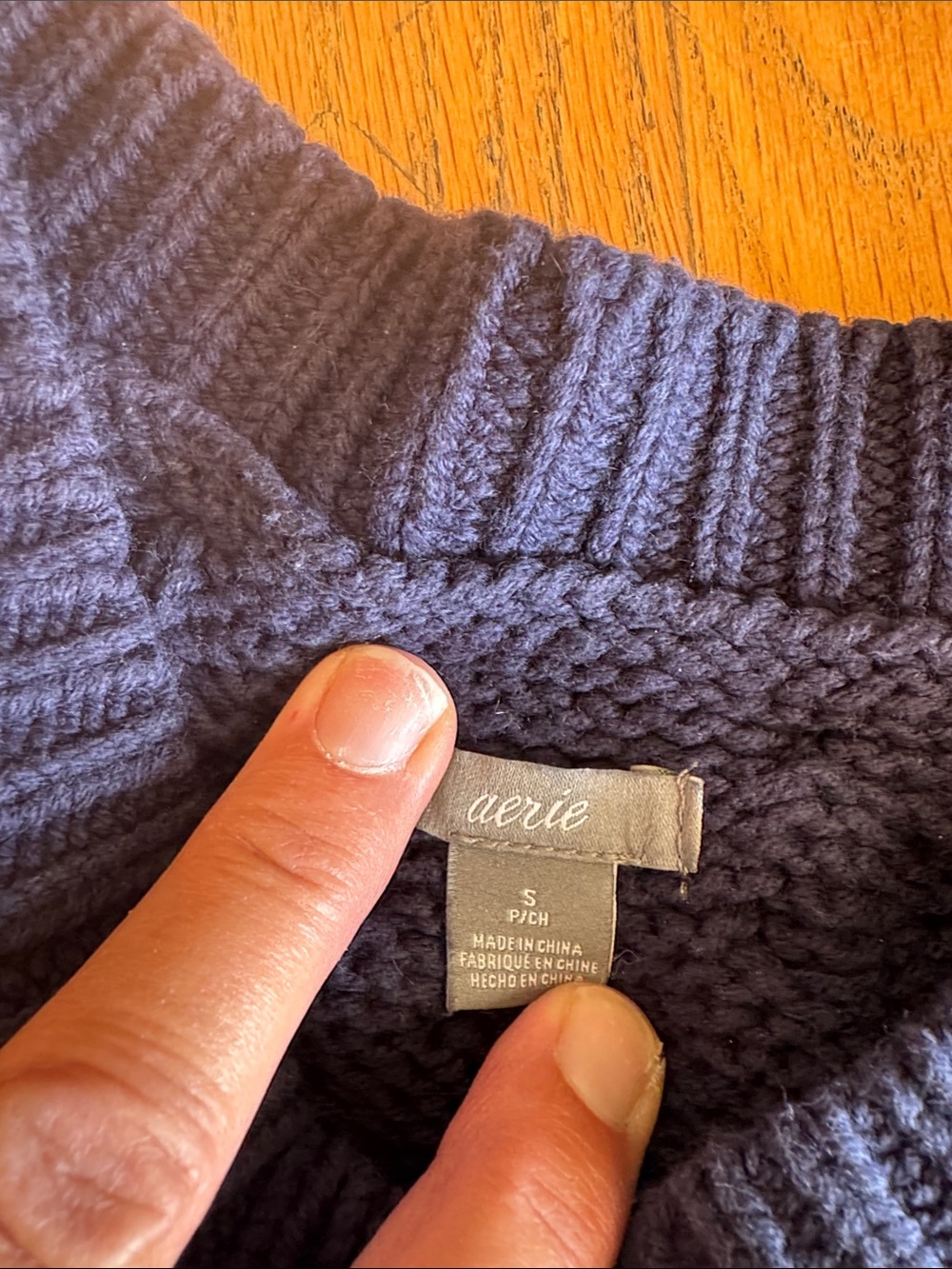 aerie Navy Cable-Textured Crewneck Sweater Small - Picture 2 of 9